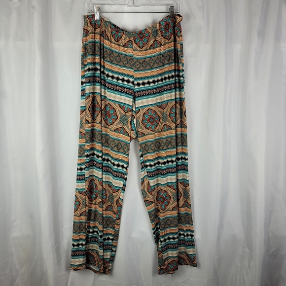 2B Together Boho Southwestern Printed Flowy Yoga Pull On Wide Leg Pants Plus 2X - Picture 1 of 8